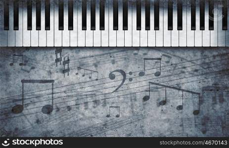 Music concept. Conceptual image of music theme with keys and notes