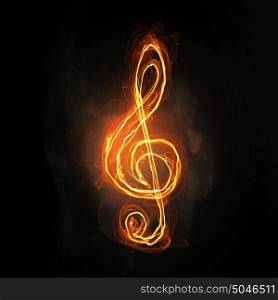 Music conceptual image. Music light glowing symbol on dark background