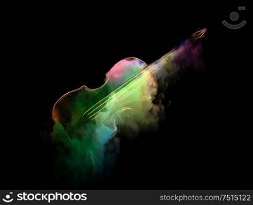 Music Dream series. Background design of violin and abstract colorful paint on the subject of musical instruments, melody, sound, performance arts and creativity