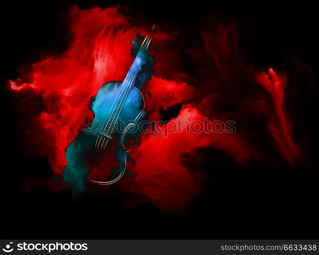 Music Dream series. Design made of violin and abstract colorful paint to serve as backdrop for projects related to musical instruments, melody, sound, performance arts and creativity