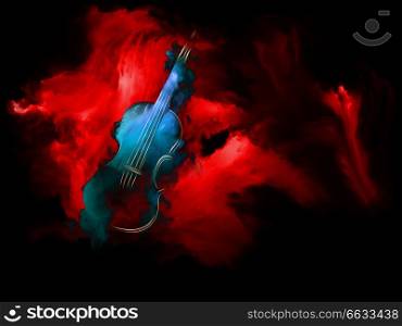 Music Dream series. Design made of violin and abstract colorful paint to serve as backdrop for projects related to musical instruments, melody, sound, performance arts and creativity