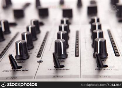 Music equipment over a white background