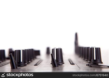 Music equipment over a white background