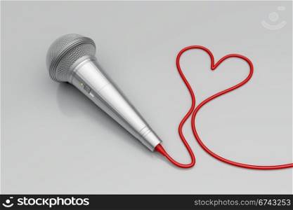 Music for love - concept image with microphone and heart shaped wire