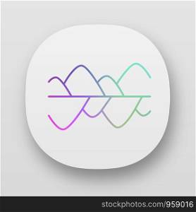 Music frequency level app icon. UI/UX user interface. Vibration, noise level curve. Sound waves, waveform. Digital soundwaves, soundtrack rhythm. Web, mobile applications. Vector isolated illustration