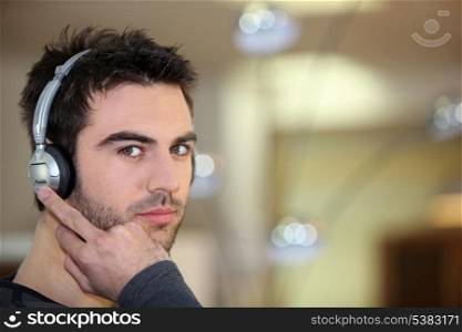 music lover wearing earphones