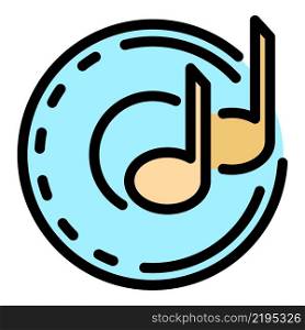 Music notes in a circle icon. Outline music notes in a circle vector icon color flat isolated. Music notes in a circle icon color outline vector