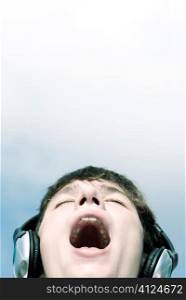 music open-air concept,young teen screaming,focus point on lips