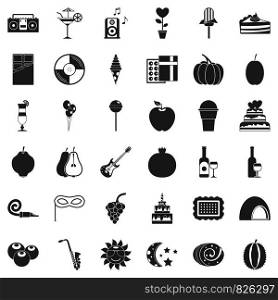 Music party icons set. Simple style of 36 music party vector icons for web isolated on white background. Music party icons set, simple style