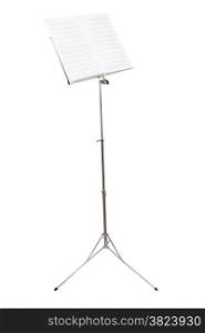music stand with blank music book isolated on white background