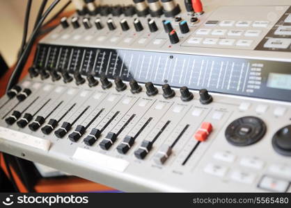 music studio mix table closeup
