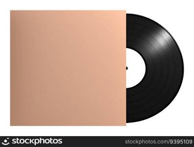 Music vinyl record and blank sleeve mockup isolated object on white background. Illustration with generative AI elements.