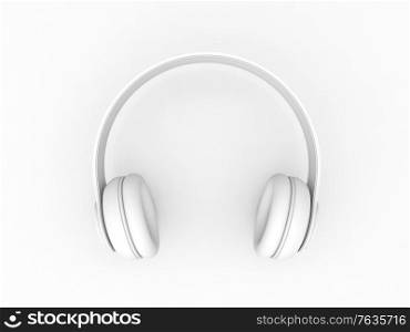 Musical headphones on a white background. 3d render illustration.. Musical headphones on a white background.