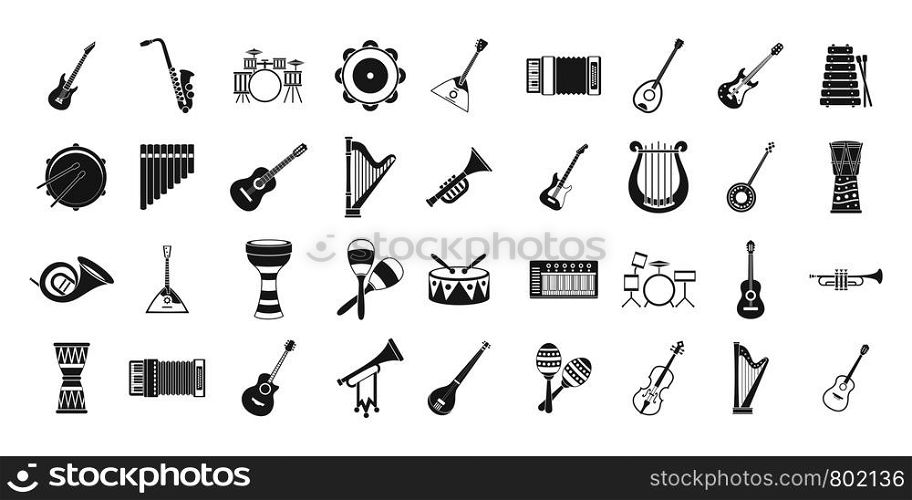 Musical instrument icon set. Simple set of musical instrument vector icons for web design isolated on white background. Musical instrument icon set, simple style