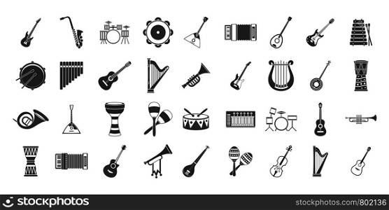 Musical instrument icon set. Simple set of musical instrument vector icons for web design isolated on white background. Musical instrument icon set, simple style