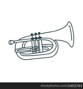 Musical instrument trumpet doodle illustration. Simple drawing wind instrument isolated vector illustration. Musical instrument trumpet doodle illustration
