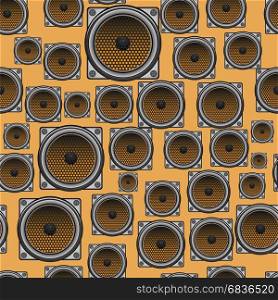 Musical Speaker Seamless Pattern on Orange Background. Musical Speaker Seamless Pattern