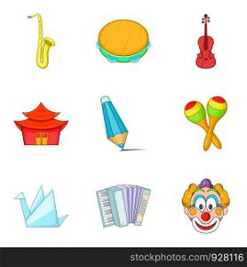 Musical taste icons set. Cartoon set of 9 musical taste vector icons for web isolated on white background. Musical taste icons set, cartoon style