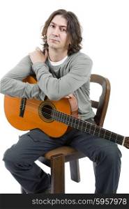 musician plays an acoustic guitar, isolated