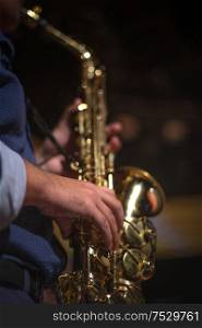 musician with saxophone performs at a concert