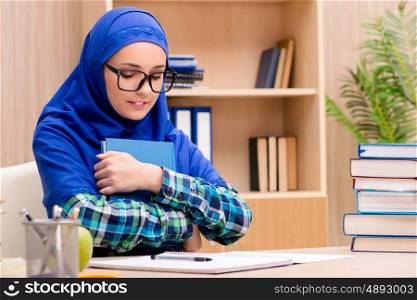 Muslim girl preparing for entry exams