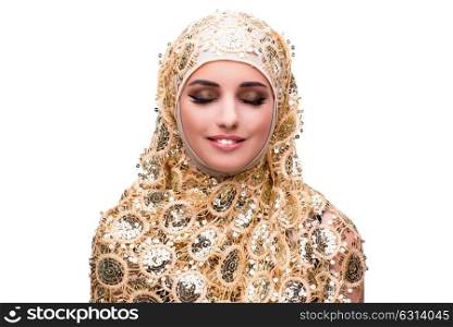 Muslim woman in fashion concept isolated on white