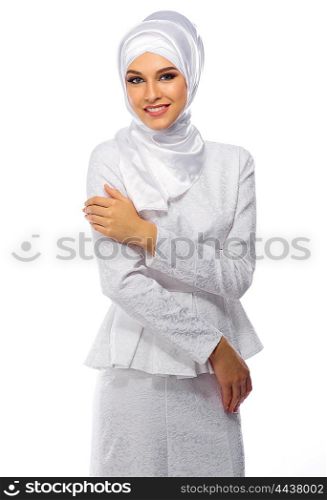 Muslim woman isolated on white