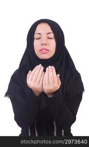 Muslim woman praying isolated on white