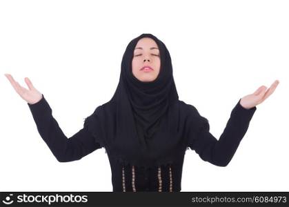 Muslim woman praying isolated on white
