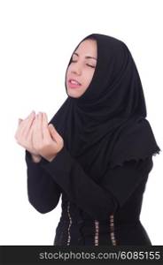 Muslim woman praying isolated on white
