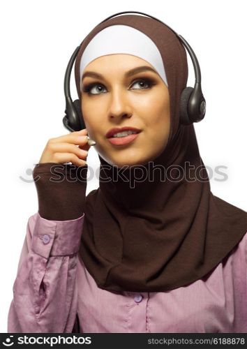 Muslim woman tech support worker isolated