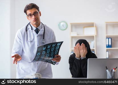 Muslim woman visiting doctor for regular check-up