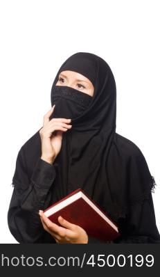 Muslim womanwith book isolated on the white