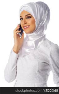 Muslim young girl on white isolated