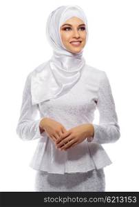 Muslim young woman isolated on white