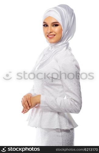 Muslim young woman isolated on white