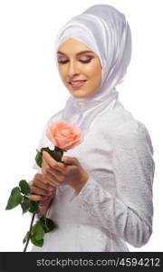 Muslim young woman on white