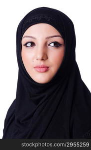 Muslim young woman wearing hijab on white