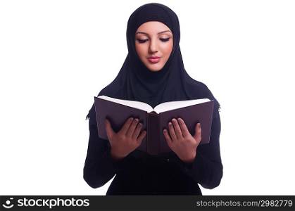 Muslim young woman wearing hijab on white