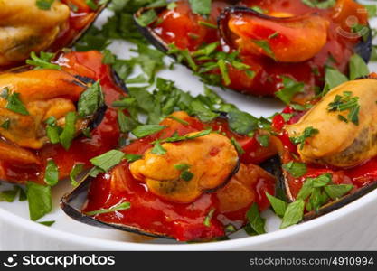 mussels with marinara sauce tapas pinchos from Spain food recipes