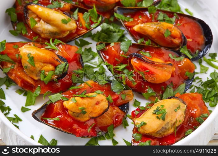 mussels with marinara sauce tapas pinchos from Spain food recipes