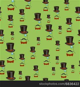Mustaches and Accessories Seamless Pattern Isolated on Green Background. Mustaches and Accessories Seamless Pattern