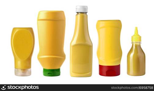 Mustard bottle isolated on a white background . Mustard bottle isolated