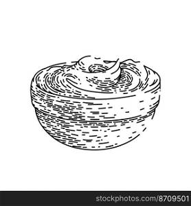 mustard bowl hand drawn vector. sauce food, yellow dip, condiment dish, ingredient savory, spicy seasoning pot mustard bowl sketch. isolated black illustration. mustard bowl sketch hand drawn vector