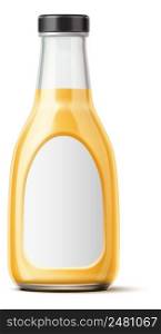 Mustard mockup. Glass bottle with sauce. Empty label template isolated on white background. Mustard mockup. Glass bottle with sauce. Empty label template