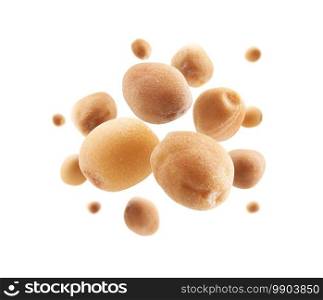 Mustard seeds levitate on a white background.. Mustard seeds levitate on a white background