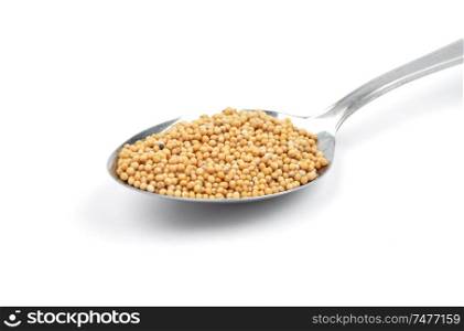 Mustard seeds on spoon