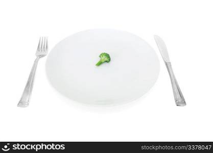 my diet, broccoli on a white plate isolated on white