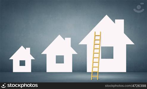My dream house. Conceptual image of ladder leading to house icon