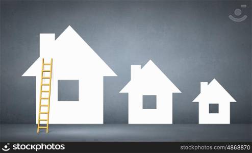 My dream house. Conceptual image of ladder leading to house icon